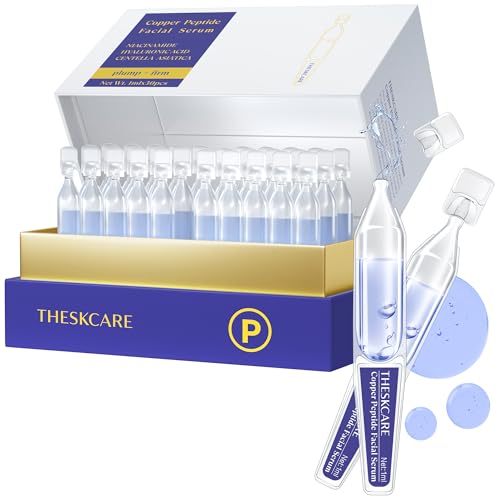 Copper Peptide Serum Ampoule for Face with Niacinamide & Hyaluronic Acid to Hydrate Skin, Reduce Wrinkles and Plump Skin,30 Ampoules