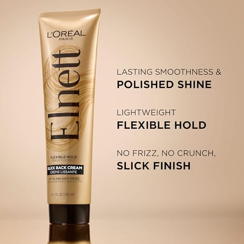L'Oreal Paris Elnett Slick Back Styling Cream, Anti-Frizz Hair Cream for Flexible Hold, Frizz Control, Polished Shine and Slick Finish, 5.1 Fl Oz