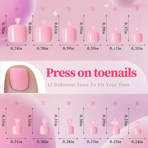 AddFavor Pink Press On Toenails for Women - 240pcs Fake Toe Nails with Adhesive Tabs