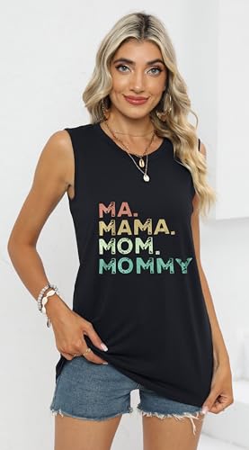 Tank Top for Women Sleeveless Tops Round Neck Loose Fit Basic Tunic (Mama Letters, S)