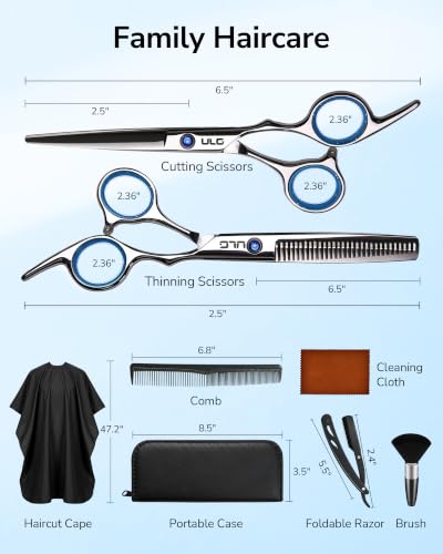 ULG Hair Cutting & Thinning Shears Kit with Razor - Professional Home Grooming Set