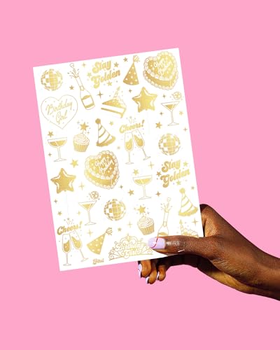 Gold Foil Birthday Temporary Tattoos - 50 Pack
