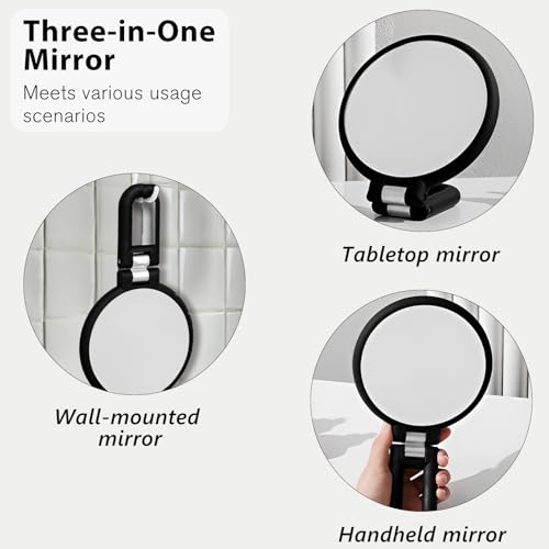 Black Double-Sided Magnifying Handheld Mirror 1X & 15X Travel Folding Design