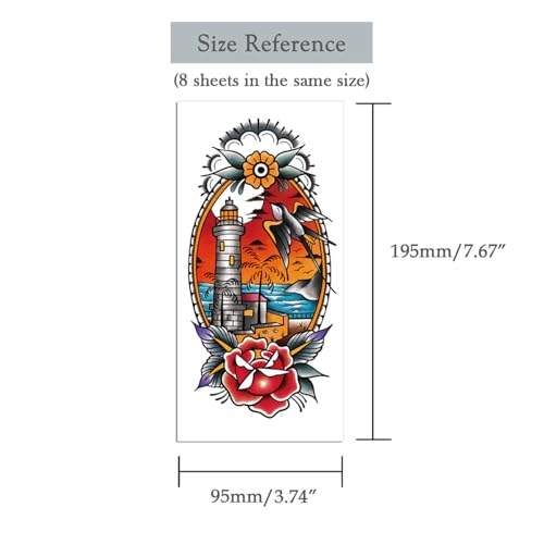 8 Sheets Nautical Temporary Tattoos for Adults - Waterproof
