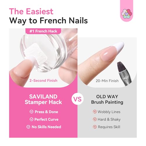 Saviland French Tip Nail Stamper Kit 4PCS Clear Silicone