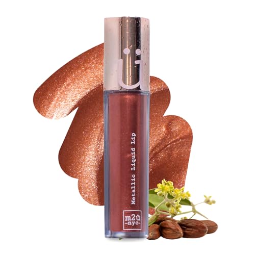 M2U NYC Copper Metallic Liquid Lipstick (0.21 oz.) - Long Lasting Frosted Lipstick with High Impact Color for Smudge Proof Shimmery Finish - No Transfer Glam Glitter Lip Gloss