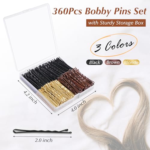 Bobby Pins 360 Pc Bulk Set - Black, Brown & Gold, 2 Inch