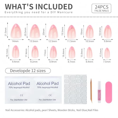 Gilded Pink Shimmer French Press On Nails 72-Piece Short Almond Cat Eye Tips Kit