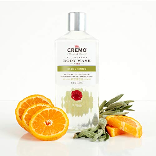 Cremo Rich-Lathering Sage & Citrus Body Wash for Men, A Revitalizing Combination of Bright Mandarin, Dry Herbs and White Cedar, 16 Fl Oz