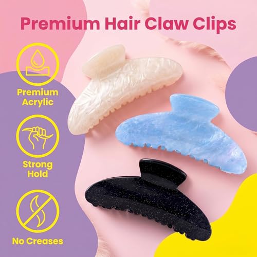 Large Hair Claw Clips 4.1 Inch - 3 Pack Acrylic