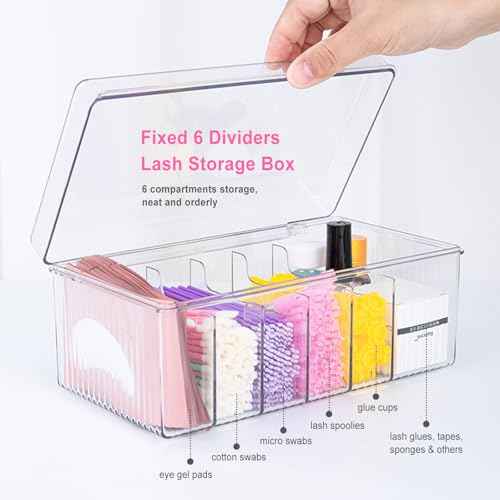Lash Extension Organizer and Storage, Lash Cart Organizer for Lash Techs, Eyelash Extension Supplies Organizer Storage Box, Acrylic Lashes Supplies Container, Eyelash Beauty Organizer with Lid Clear