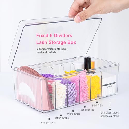 Acrylic Lash Extension Organizer with Lid - 6 Compartment Storage Box