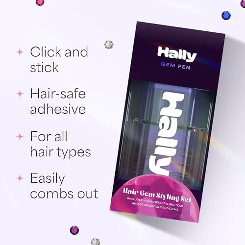 Hair Gem Pen for Girls ? 240 Stick-On Hair Gems & Stamper Tool ? Hair Jewels Kit for Kids, Festivals, School, Christmas, Parties, Weddings ? Easy to Apply & Remove ? Hair Accessories by Hally Hair