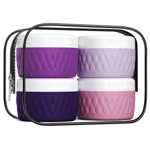 TSA Approved Travel Cream Jars 2oz - Leak-Proof Silicone, 4 Pack