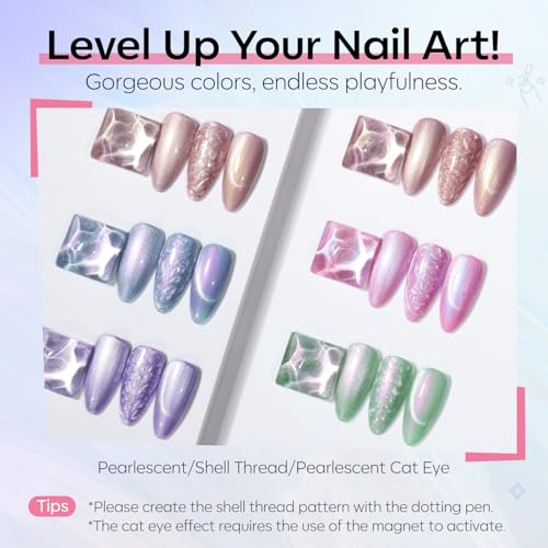 Modelones Pearl Cat Eye Gel Nail Polish Set with Magnet - 6 Colors