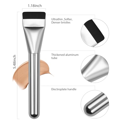 BeautyFactor Silver Flat Foundation Brush - Vegan Synthetic Makeup Spatula