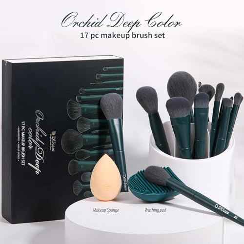 DUcare 17Pcs Professional Makeup Brush Set Complete Kit with Brush Cleaning Mat and Makeup Sponge, Ideal for Foundation, Eyeshadow, Liquid Cream, Gift Box Set