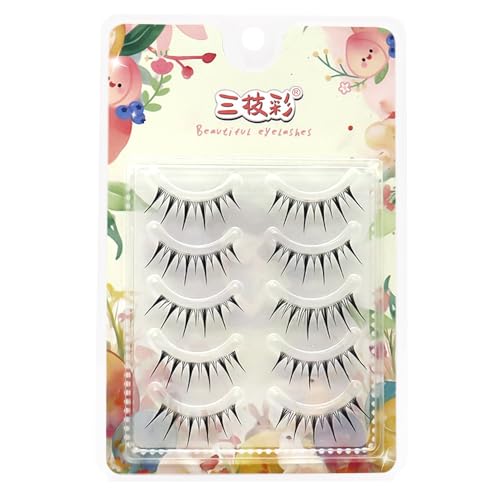 Fake Eyelashes Natural Look False Eye Lashes Daily Strip Cross Clear Band 9-11mm Cross Lashes Invisible Thin band Cute Lash for Wedding Daily Work Manga Eye Makeup 5 Pairs L01