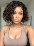 KLAIYI Ombre Brown Curly Bob Wig - Glueless Lace Front 12-Inch