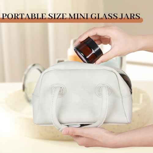 AuroTrends 1 oz Glass Jars with Lids 24Pack- Mini Amber Glass Jar/Cosmetic Containers with UV Protection,Travel Labels (30ml, Set of 24)