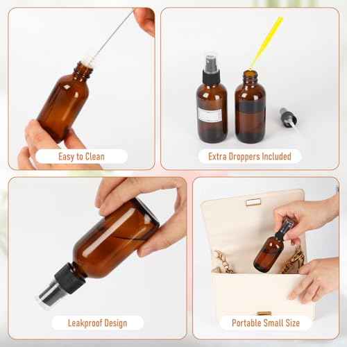 60ml Glass Spray Bottles with Fine Mist Sprayer 16Pack, Small Amber Glass Spray Bottles 2 oz for Perfumes,Cleaning Products,Pet Spray (2fl.oz, Set of 16)