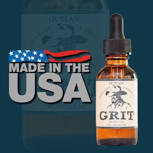 GRIT Outlaw Premium Beard Oil (1 Fl oz) | Coconut Oil, Vitamin E | Beard Oil for Grooming | Hydrating Conditioning Oils | Softens Brittle & Dry Facial Hair |