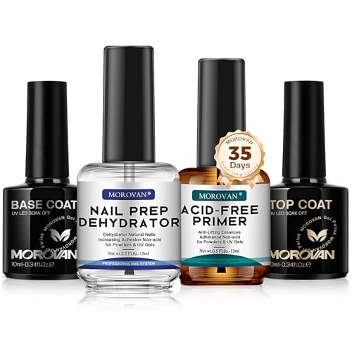 Morovan 4-Piece Gel Nail Kit: Dehydrator, Primer, Base & Top Coat