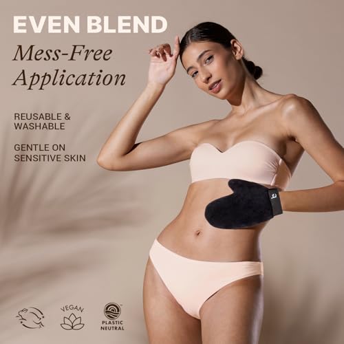 Self Tanning Mitt Applicator Set ? 3-in-1 Velvet Mitts, Exfoliating Glove & Face Body Tanner Mitts for Streak-Free Tan, Reusable Self Tanner Mitt Kit for Lotion, Mousse & Spray