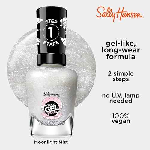 Sally Hansen Miracle Gel Pearls Salon Quality Nail Polish | Gel-Like Formula, Two-Step System, No UV Light Needed, Long Lasting | Sheer | 909 Moonlight Mist | Light Gray Shimmery Nail Polish