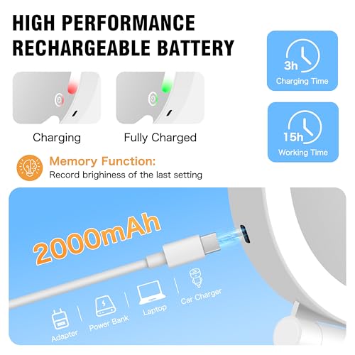 Travel Lighted Makeup Mirror 20X/1X | Foldable Handheld with 3 Color LED, Rechargeable