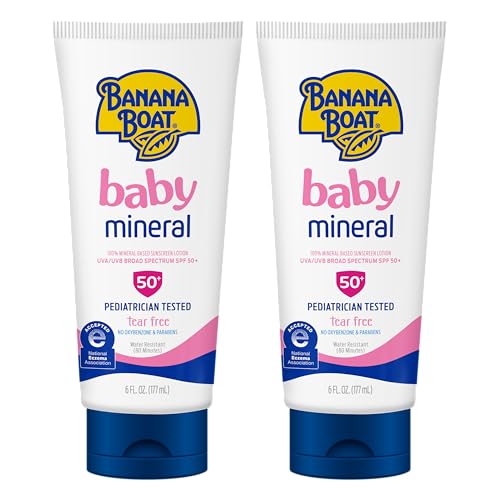 Banana Boat 100% Mineral Baby Sunscreen Lotion SPF 50 Twin Pack | SPF 50 Sunscreen for Babies, Baby Sunblock Lotion, Oxybenzone Free, 6oz each