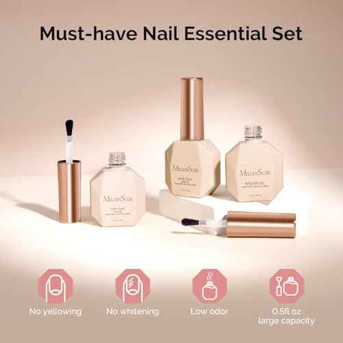 MelodySusie Top Coat Builder Gel Base Coat No Wipe Glossy Set Long Lasting Shine Finish Soak Off UV LED Nail Lamp Nail Polish Art Design Manicure Kit Perfect Gifts for Women Girls 3 Pcs 15ml Clear