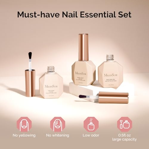 MelodySusie 3-Piece Gel Nail Kit - Builder Gel, Base & No-Wipe Top Coat (15ml)