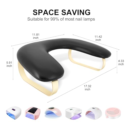 U Shaped Arm Rest for Nails Tech,Soft Manicure Nail Arm Rest,Big Microfiber PU Leather Nail Armrest Stand for Acryli Nails Art Manicure Salon Home Use,Removable Legs (Black)