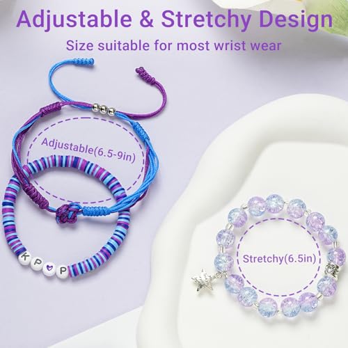 Jragoine Purple Crystal KPop Bracelets for Women & Fans - Stretchy Polymer Jewelry & Party Decor