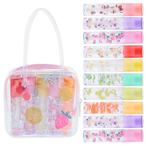 10-Pack Fruity Lip Gloss Set with Carrying Case for Kids