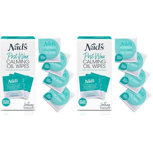 Nad's Post Wax Calming Oil Wipes Refill Pack - 20 Wipes, After Wax Remover, (Pack of 2)