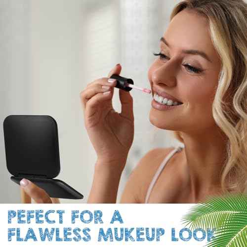 Geetery Travel Compact Magnifying Mirror with Tweezers, 1X/15X Magnification, 3.35'' x 3.35'' Pocket Size, Folding Makeup Mirror, Portable for Travel and Purses (Black)