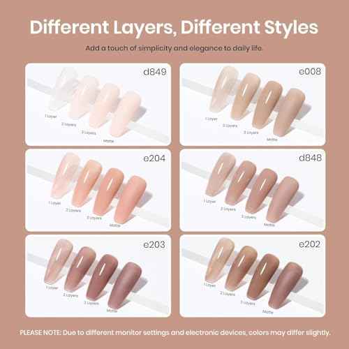 Beetles Fall Gel Nail Polish Set - 6 Colors Nude Brown Jelly Neutral Gel Polish Kit Sheer Transparent Effect Soak Off UV DIY French Nail Art Manicure Gifts for Women