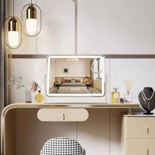 Vanity Mirror with Lights, 5X Magnification Spot Mirror, Makeup Mirror with Dimmable 3 Color Lighting, 17.3"L x 14.2"W