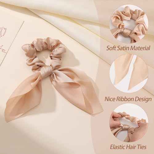 6 PCS Small Silk Scrunchies, Hair Ties with Knotted Bows, Satin Hair Ribbons Elastic Hair Ties for Women Girls, Christmas Gifts