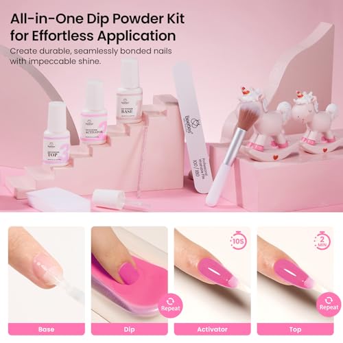 Beetles Pink Dip Powder Nail Starter Kit - 6 Colors Set with Base & Top Coat