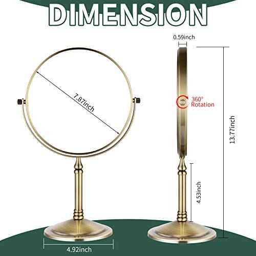 Nicesail Tabletop Makeup Mirror, Double-Side 1X-10X, 360 Swivel Magnifying Mirror for Table Desk Make up Vanity, No Light Antique Bronze (8 Inch, 10X)
