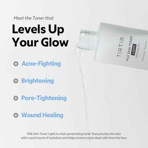 TIRTIR Milk Skin Rice Toner Light | Instant Hydration with 4% Niacinamide, Pantenol, Lightweight, Pore-Tightening, Vegan, Acne-Prone, Oily Skin, Fungal Acne Safe, Korean Skin Care, 0.67 Fl Oz