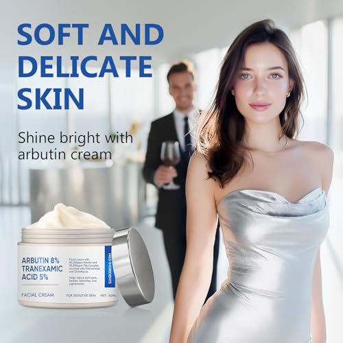 Richie House 8% Arbutin + 5% Tranexamic Acid Cream - 80,000ppm Brightening Treatment with Niacinamide & Glutathione for Dark Spots, Pigmentation & Melasma - 60ml