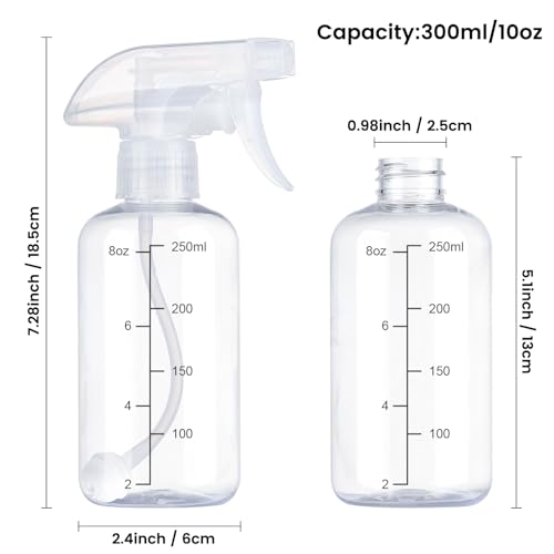 Gungtien Clear 10oz Spray Bottles 2-Pack, 360° Upside-Down Mist for Cleaning & Gardening