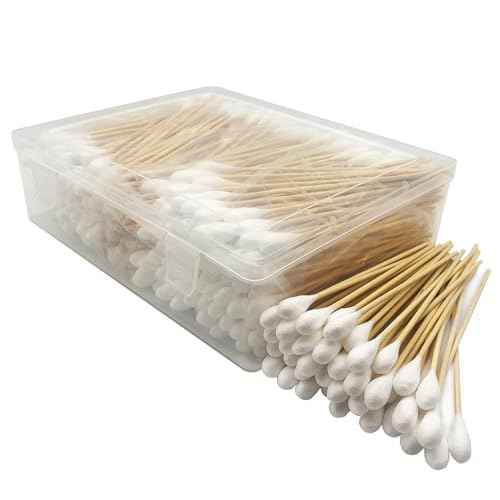 6 Inch Long Large Size Cotton Swabs 400PCS in Storage Box,Bamboo Sticks & Highly Absorbent Tipped Applicators for Pet Care