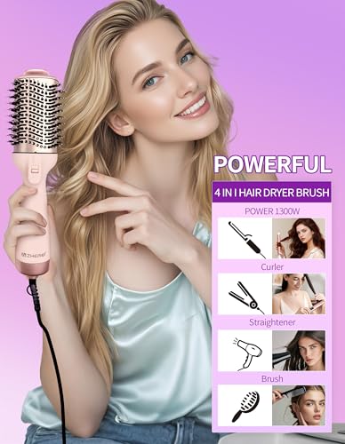 1300W Hair Dryer Brush 4-in-1 Blow Dryer Styling Brush Rose Gold