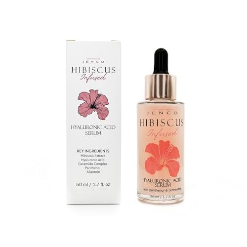 JENCO Skincare Hibiscus Hyaluronic Acid Serum, Ceramides Complex, Hydrating & Plumping, Fragrance-Free, Multi-Weight HA, Lightweight Formula For Face
