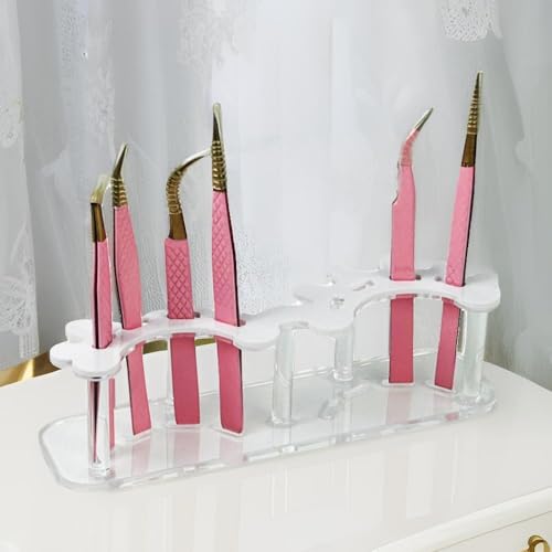 8-Hole Acrylic Tweezers Holder Display Stand - White